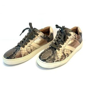 Frye & Co. Hallie leather snakeskin and rose gold sneakers, size 7.5